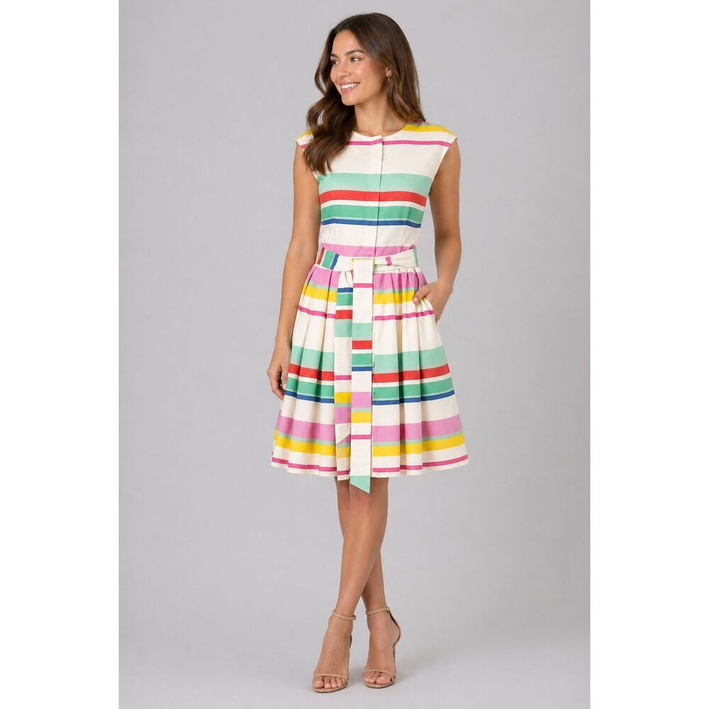 Kate Spade Sleeveless Stripe Pleated Fit & Flare Shirt Dress 2